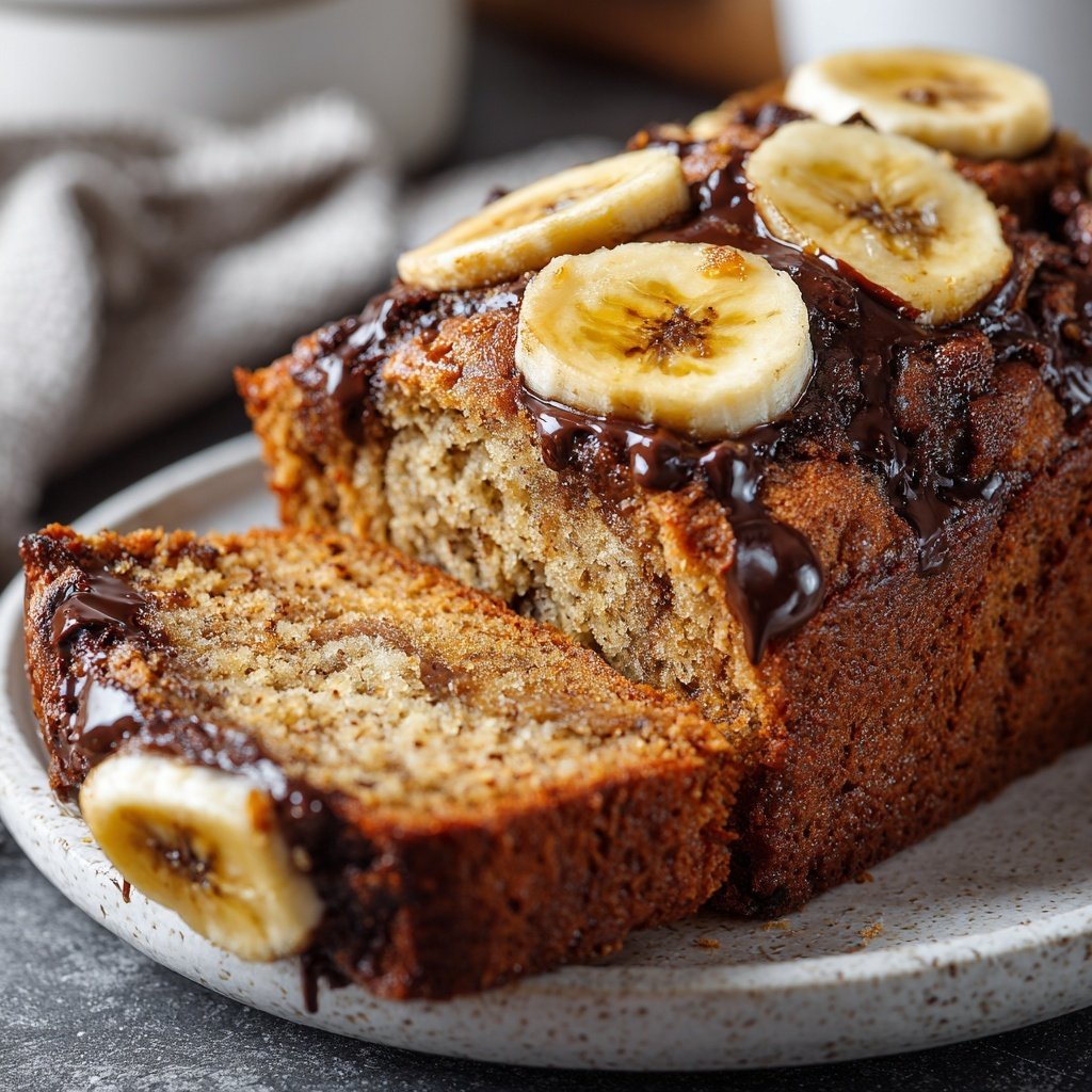 Bananenbrot mit Kakao und Banane
