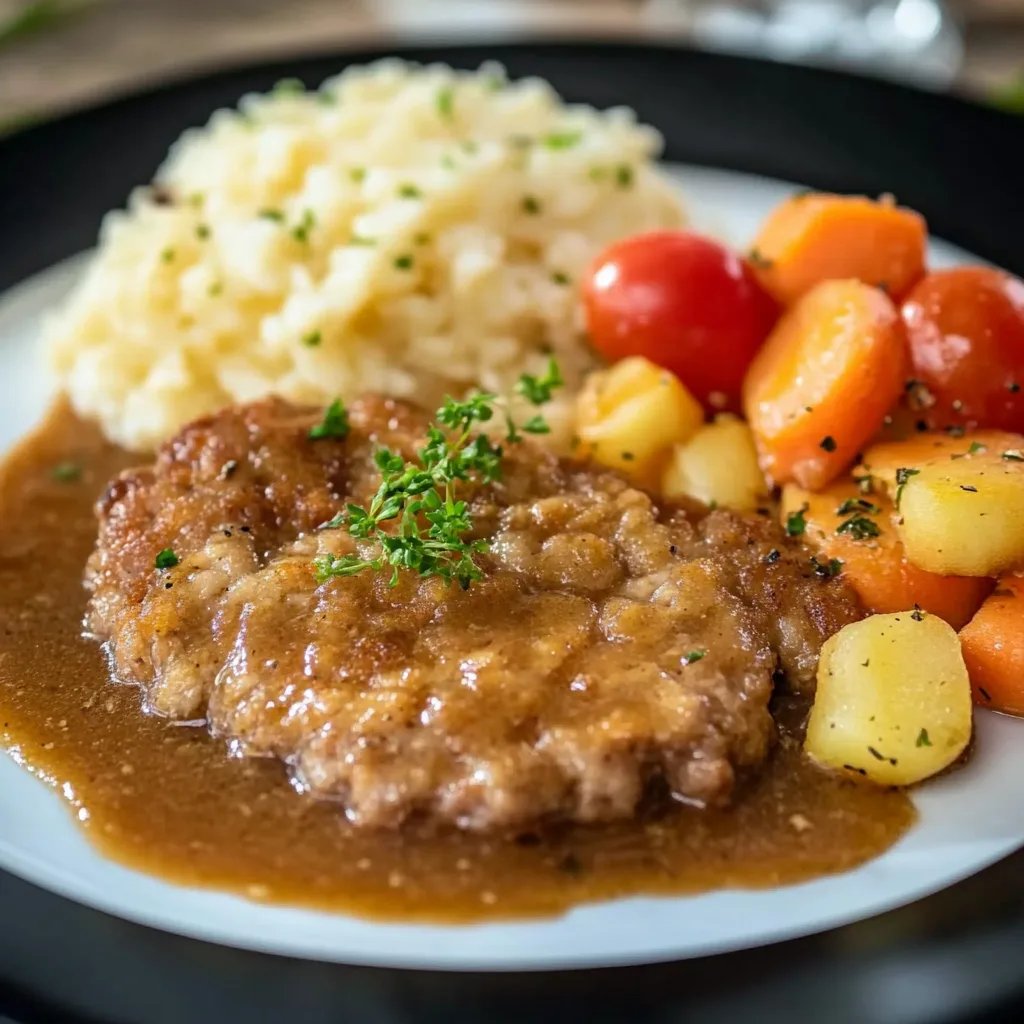 Rindsschnitzel mit Karotten und Zwiebeln