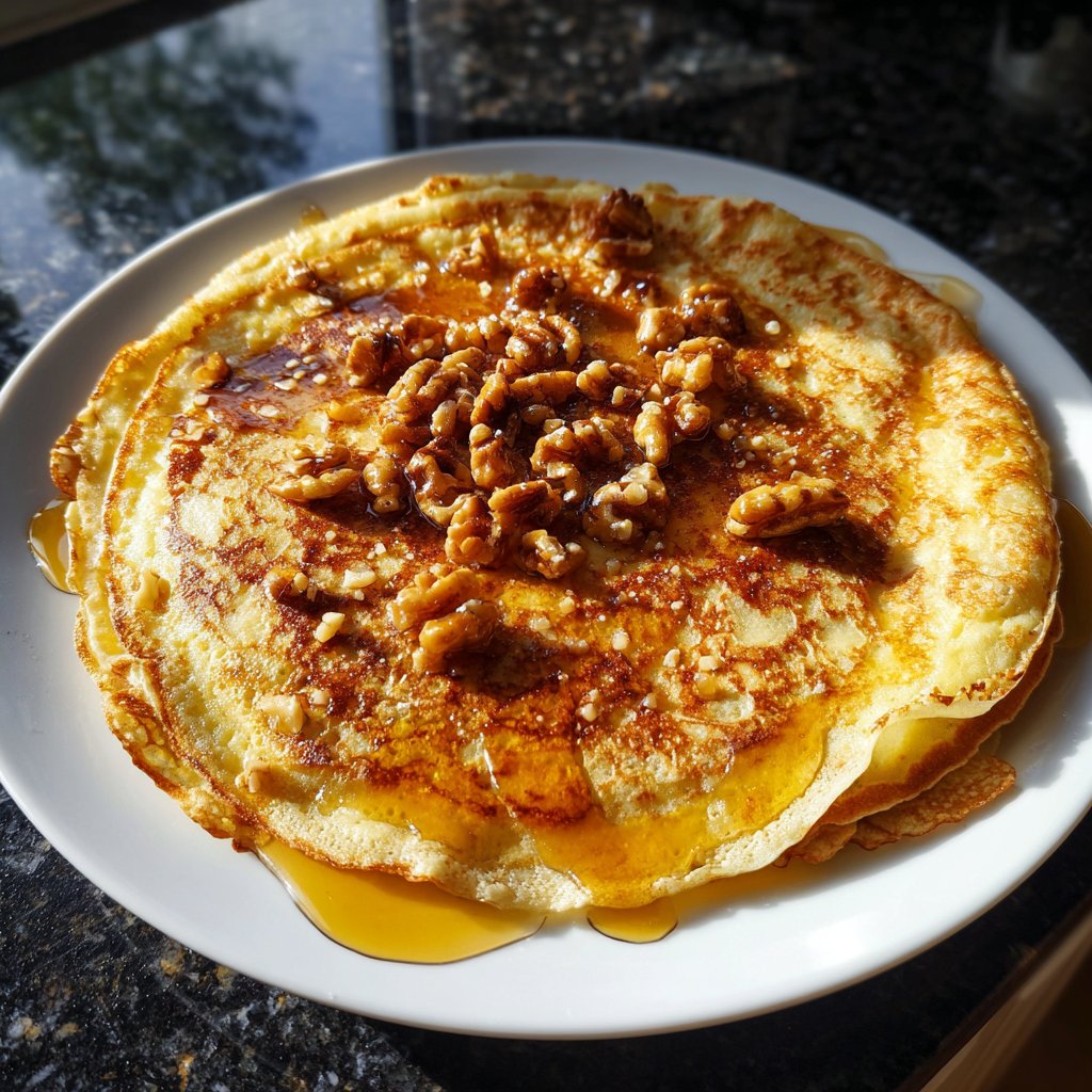 Pfannkuchen mit Honig und Nüssen